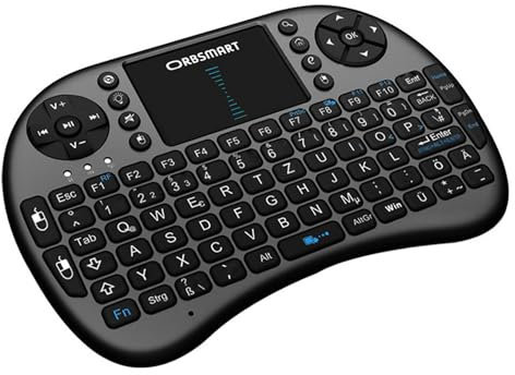 Orbsmart AM-2 kabellose Mini-Tastatur mit integrierten Touchpad/Wireless Keyboard inkl. deutsches Tastaturlayout/LED-Beleuchtung/Fernbedienung für Android TV Boxen/Windows Mini-PC