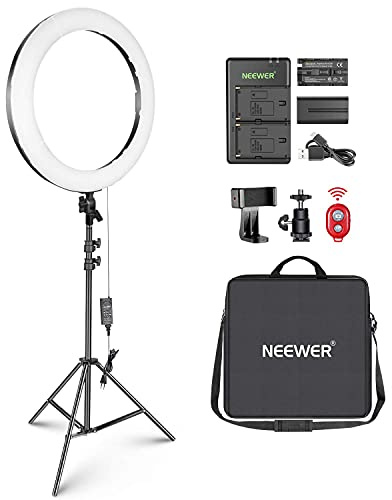 NEEWER RP20-B Anneau Lumineux LED 20 avec Support et Support de téléphone, 44 W 3200 K-5600 K avec Option Batterie/DC, Chargeur de Batterie USB pour Maquillage, Tatouage, Cils, Youtube, TikTok