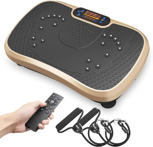 Dripex Vibration Plate Exercise Machine, Whole Body Workout Fitness Vibration Plate, Vibration Power Plate with Resistance Bands,Slim Vibration Platform for Home Training & Shaping,99 Levels-Gold