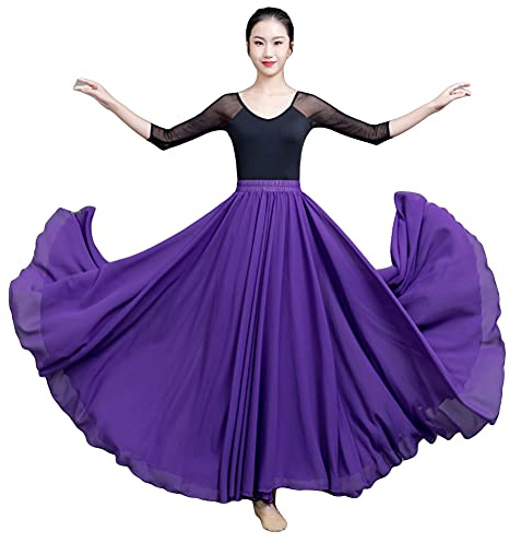Große Schaukel Damen Maxirock Tanzrock Chiffon Tanzkleider Ballsaal Tanzen Lange Rock Flamenco Kleid Walzer Tango Latein Kostüm Bauchtanz Öffnungs Swing Tanzen Röcke