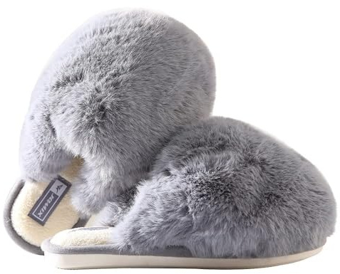 JOMIX Zapatillas Casa Mujer Invierno con Peluche Comodas Pantuflas Mujer Cerradas con Felpa Calientes Zapatillas Mujer Casa Interior Exterior, Gris, 40 EU