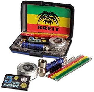 bong-discount Handpfeife, Pur-Pfeife aus Metall | Etui-Set mit Pur-Pfeife mit integrierter Reinigungs-Bürste, Pfeifenreinigern, Pfeifensieben, Vorratsdose, Glasfläschchen