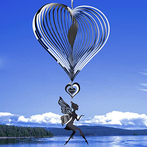 Ulikey Campanelli Eolici a Forma di Cuore, Carillon Vento in Acciaio Inossidabile, Scacciapensieri per Esterno da Appendere, Spirale Sonaglio a Vento, Decorazioni per Giardino, Cortile, Casa (Angelo)