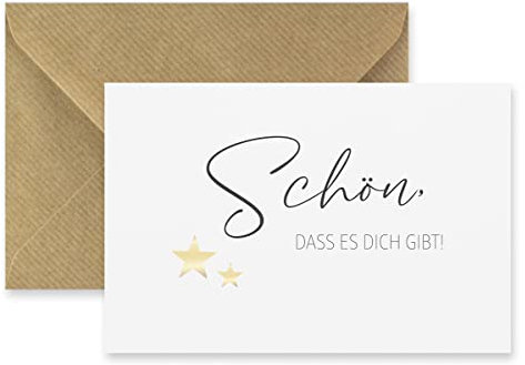 Merz – 1 Stück Grußkarte mit Umschlag in Naturpapier 10,5 x 14,8 cm – Schön, dass es dich gibt – Klappkarte für Freunde, Beste Freundin, Bekannte – 100% Made in Germany