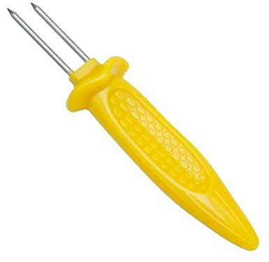 Happyyami 50pièces Fourchettes à Maïs Acier Inoxydable Pour Barbecue Avec Poignée Jaune Antidérapante Et Doubles Dents Pour Cuisson Extérieure Lot