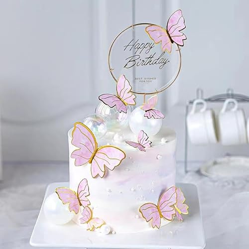 DERAYEE 21 Stück Schmetterling Kuchendekoration Happy Birthday Cake Topper | Kuchendekoration für Party, Schmetterling, Cake Topper, zum Dekorieren von Partys, Geburtstag, Mädchen (Rosa)