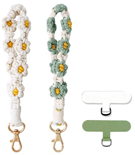 CHIWUTECH Boho Macrame Phone Wrist Strap, Cell Phone Lanyard with Tether Tab, Keychain Wristlet Charm, Anti-Loss Phone Chain