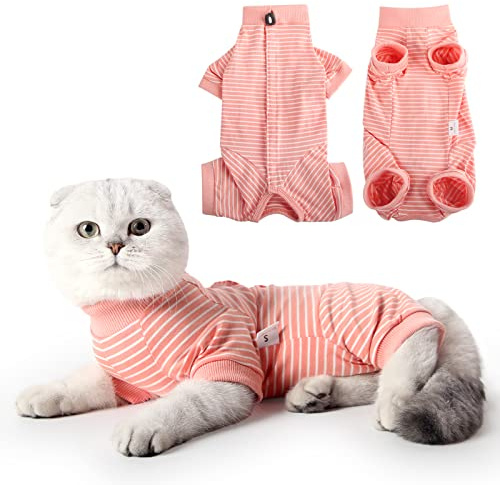 HEYWEAN Katzen-Genesungsanzug, Weste, Body nach Operationen, Streifen, langärmelig, Katzen-Einteiler für Kätzchen, medizinische Pflege, Kegelkragen, Alternativen, Haustier-OP-Shirt, Katzenkleidung