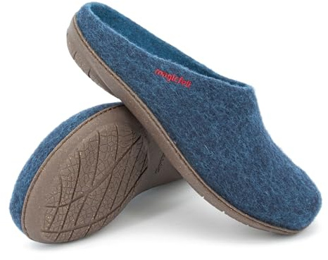Magicfelt Filttoffel PO 736 för kvinnor och män av ren merinoull – tofflor med halkfri, vattentät gummisula, mörk bensin, 43 EU