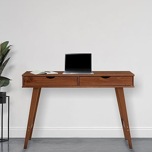 IDIMEX Schreibtisch Milo mit 2 Schubkasten, Massivholz, stabil und langlebig, ideal für Home-Office, Kastanien Farben, Schubladen für Stauraum