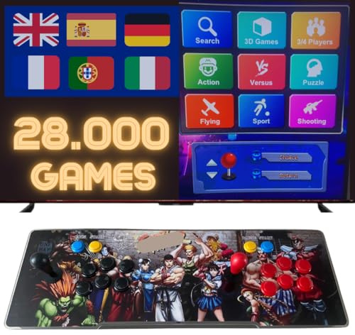 Console d'arcade pour Pandora Box avec 28 000 Jeux rétro et Jeux 3D avec LED à Couleurs changeantes, système Audio et joysticks ovales