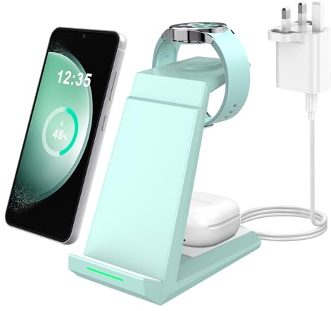 NANAMI Samsung Wireless Charger, 3 in 1 Charging Station for Galaxy | Compatible with Galaxy S26/S25/S24/S23/S22, Z Fold/Flip, Galaxy Watch 8/7/6/5/4/3 and Buds, 20W Adapter, Portrait & Landscape