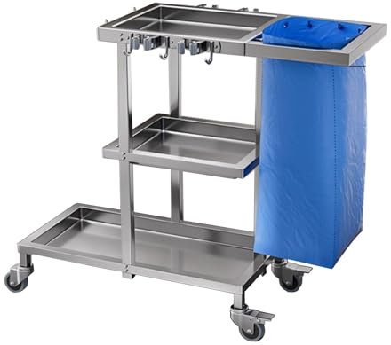 Carrello di Pulizia Acciaio Inox Commerciale, Carrello per la pulizia professionale con borsa extra grande