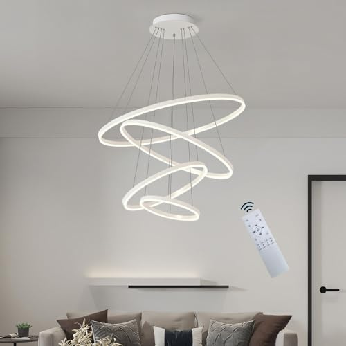 Modern LED Pendelleuchte Ring, Wohnzimmerlamp, Kreis Hängeleuchte, Runde Hängelampe Aluminium 3000K-6000K Dimmbar Kronleuchte Mit Fernbedienung, Esszimmerlampe, Deckenleuchte Wohnzimmer ( Color : B-Wh