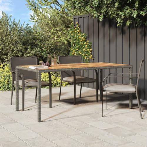 AUVYI Mesa de jardín, 190 x 90 x 75 cm, polirratán y madera de acacia, gris, mesa de póquer, mesa de camping, mesa de bufé, mesa de cocina, mesa de cerveza, mesa auxiliar, mesa auxiliar, mesa pequeña,