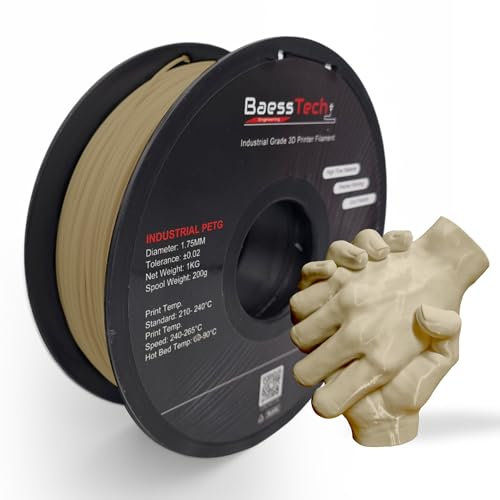 BaessTech INDUSTRIAL PETG Filament 1.75mm für 3D Drucker, 1kg (2,2 lbs) Spule, Premium PETG Filament, Deutsche Markenqualität, Saubere Wicklung, Farbe Beige Elfenbein