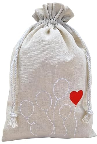 3 Geschenksäckchen - Leinensäckchen mit Text, Geburtstag, Hochzeit, Weihnachten, Geschenkverpackung für viele Anlässe - 30x20 cm - (Luftballons)