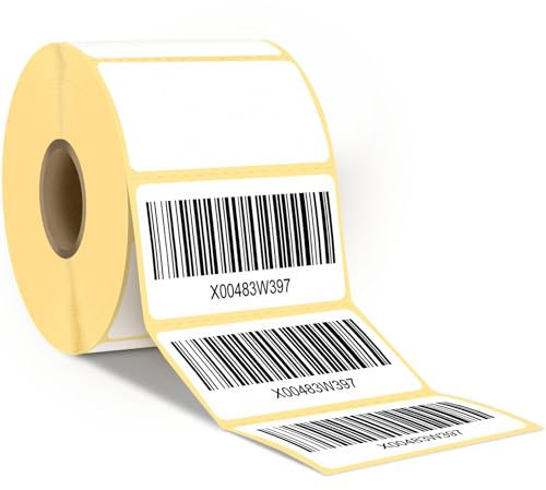 Thermoetiketten (5.1 x 2.5 cm) 2000 Etiketten Rolle 50 x 25 mm Red Ember Direkt Barcode-Aufkleber für Versand und Beschriftung – selbstklebende Mehrzweck-kompatibel Rollo, Dymo, Zebra– Weiß