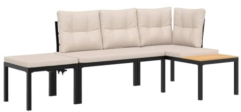 vidaXL Gartenbank-Set 3-TLG. Schwarz Pulverbeschichteter Stahl, Gartenbank Set, Outdoor Möbelset, Gartenmöbel Set, Bankgarnitur, Outdoor Möbel Set