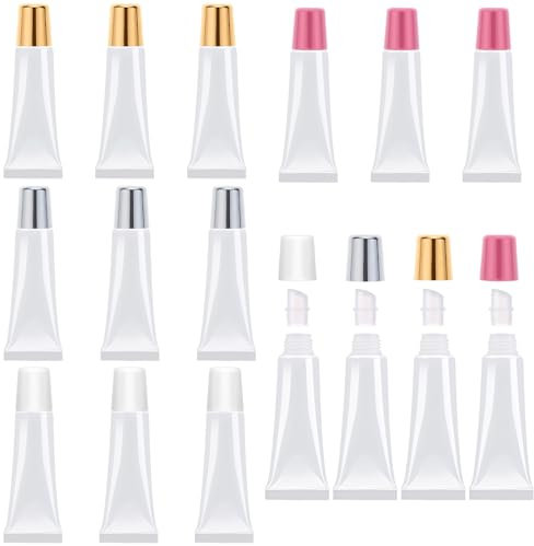 Mozeat Lens 16 Stück Lipgloss Behälter Leere, 15ml Reisebehälter Kosmetik Probenbehälter Leere Spender Plastikflasche Zum Befüllenfür Duschgel, Lipgloss, Lippenbalsam,Lotion, Körperlotion