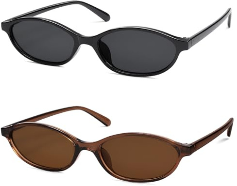 HERJOUR Retro oval kattöga solglasögon för kvinnor Y2k 2000s trendig AR82253, B01 Svart/Grå+Klarbrun/Brun, Medium