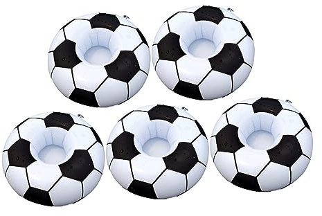 WOONEKY Inflatable Football Drink Cup Holder Set of 5 Pvc Floating Cup Holders for Pool Parties and Beach Use