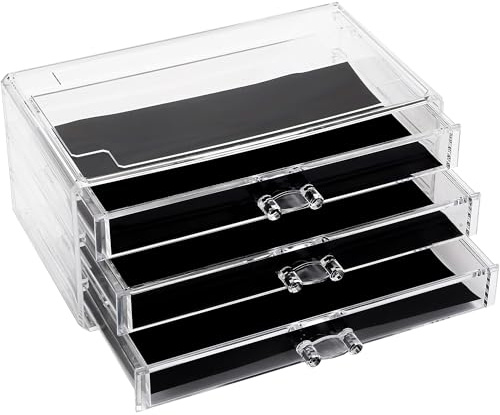 Sea Team Klarer Makeup-Organizer mit Schubladen, Acryl-Kunststoff-Kosmetik-Display-Box, Schmuck-Aufbewahrungsbox, Halter für Kommode, Badezimmer, Schminktisch, Arbeitsplatte.(3 Schubladen)