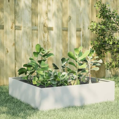 Hovothy Bancal alto para verduras de acero para cultivo, cama elevada para jardín, jardinera, metal, resistente a la intemperie, para hierbas, exterior, color blanco, 100 x 100 x 25 cm, acero
