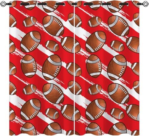 Lärmschutzvorhang Ösen Kinderzimmer Junge Verdunkelungsvorhang Blickdichter Gardinen 3D Hd Druck American-Football-Rugby Muster 2Er Set 150 (B) X 166 (H) cm Vorhänge Schlafzimmer Fenste 9426351202442