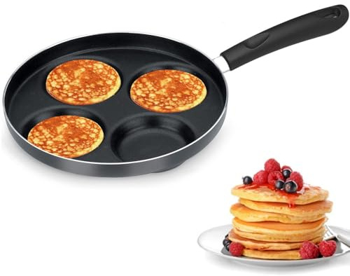 PALUPLUS Padella Pancake in Alluminio, Diametro 24cm, Padella con 4 Fori, Manico in Bakelite, Rivestimento Antiaderente -9975F