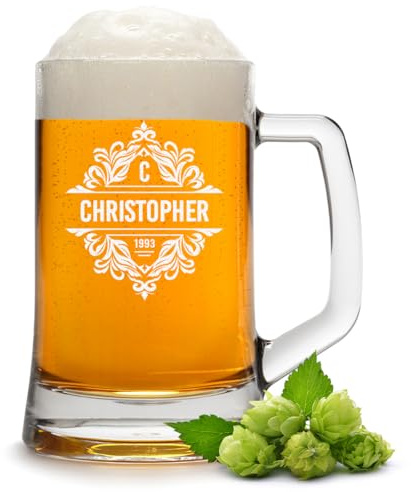 polar-effekt Bierkrug 500 ml mit personalisierter Gravur für Bierliebhaber - Ideal als Geschenk zum Jubiläum - Klassisches Bierglas für Männer - Geldgeschenk mit Namen