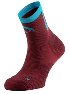 Lurbel Aitana Four - Calcetines con Amortiguación, Trail Running Unnisex, Transpirables y Antiolor, Ajuste Cómodo, Para carreras y Senderismo, Gran durabilidad. (L - Granate/Turquesa)