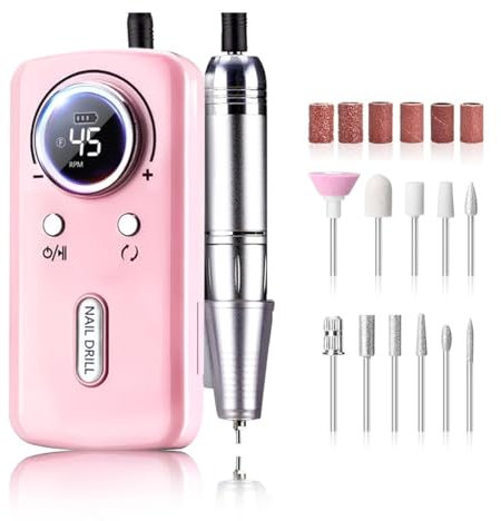 OLYSPM Ponceuse pour Ongles professionnel Rechargeable 45000 RPM Silencieuse - Écran LCD & 10h Autonomie,12 in 1 lime a ongle electrique,Salon/Maison,pour Acryliques/Gel