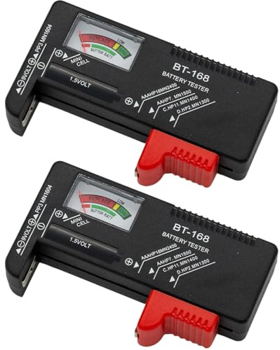 2PCS BT-168 Universal Battery Tester Checker Instant Power Detection for AA AAA C D 9V 1.5V Button Cell Batteries Compact No Battery Required Design