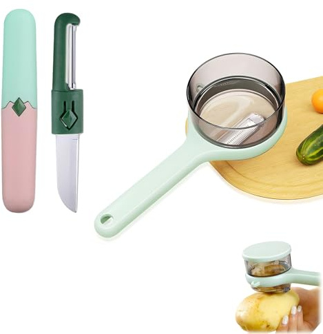 2-in-1-Gemüseschäler mit Aufbewahrungsbox, doppelseitiger Edelstahl-Obstschäler, leicht zu reinigende Schäler für Zuhause, Küche, Obstschäler, Zubehör, 2 Stück (Farbe-C)