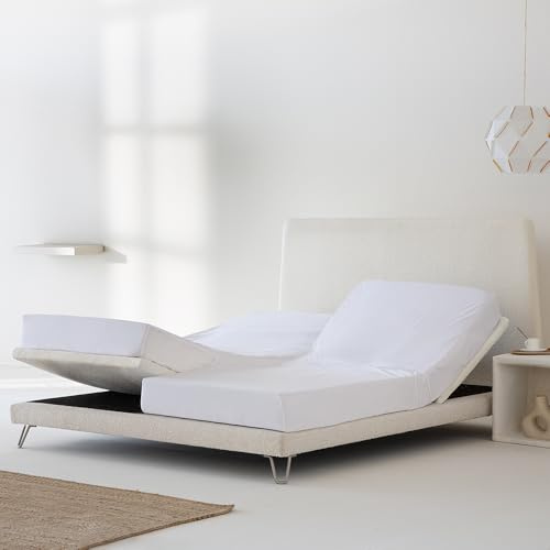 COTTON ARTean Sábana Bajera Camas Dobles articuladas 160x190 Percal algodón 200 Hilos. Noa Blanco