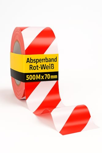 notlok Safety Work – nastro bianco rosso segnaletico [500 m x 70 mm] in LDPE | resistente a UV e intemperie | nastro robusto per cantieri ed eventi | alta visibilità, resistente agli strappi