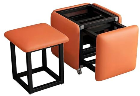 Generisch 5 in 1 Nesting Cube Stuhl, Leder Quadrat stapelbar Sofa Stuhl, mit Schwenkrollen, für Schlafzimmer Esszimmer Wohnen (Orange)