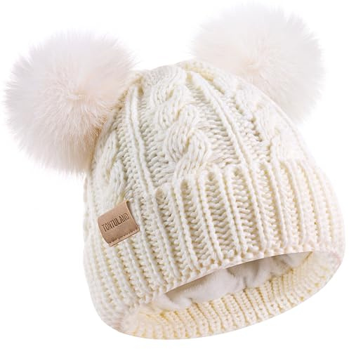 Tontuland Enfants Hiver Bonnet Enfants Chaud tricoté Polaire doublé Ski Pom-Pom Chaud Bonnet tricoté pour garçons & Filles 3-9 Ans