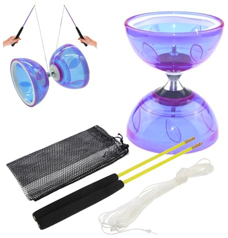 Jorzer Jonglieren Diablo -Set, 4pcs/Set Flexible Diabolo -Spielzeug Weiche Kunststoff bewegliche Lager Diabolo Playset mit Stick und Schnur und Netzbeutel für Kinder -Fun -Spielzeuge