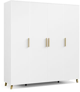 Rauch Möbel Shinjo, Kleiderschrank, Farbe Weiß, Breite 187 cm | Schrank, Kinderkleiderschrank, 4-türig, mit Griffen und Füßen aus Massivholz, Zubehör Basic, für Schlafzimmer, Babyzimmer