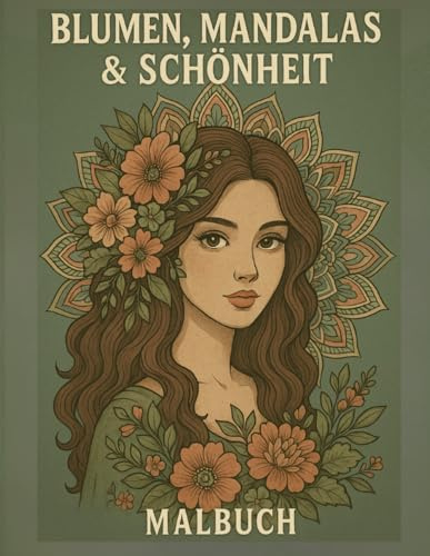 BLUMEN, MANDALAS & SCHÖNHEIT: Malbuch mit 80 kunstvolle Porträts zum Ausmalen | Zur Entspannung und Kreativität