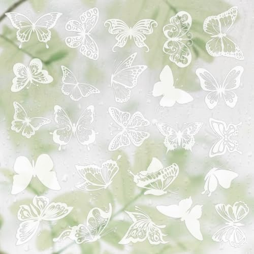 24PCS UV Reflective Butterfly Window Decals, Anti-Collision Bird Strike Prevention Stickers, Transparent Static Clings for Glass Windows to Save Birds, Easy Apply & Remove (Butterfly)