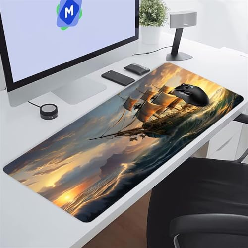 Tappetino Mouse XXL Gaming 1200x600x3 mm Oceano Barche Vela Tappetino per Mouse Grande Cuscinetto per Tastiera Grande da Scrivania Gaming Mousepad Lavabile per Ufficio e casa