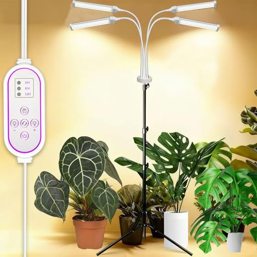 Pflanzenlampen LED Vollspektrum, Pflanzenleuchte Pflanzenlicht mit Ständer Pflanzen LED Wachstumslampe für Pflanzen mit Zeitschaltuhr 3 Farbmodi 10 Lichtstärken (420 LEDs Stand)