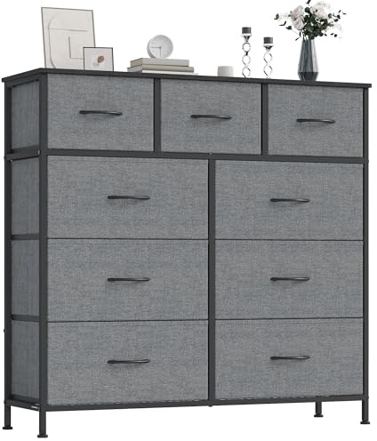 SONGMICS Chest of Drawers, Storage Unit, Steel, for Bedroom, Closet, Hallway, Living Room, 9 Drawers, Modern, Slate Grey BELLAH Collection LGS324G101