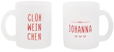 Personalisierte Glühweinchen Tasse aus satiniertem Glas | Rot | Name frei wählbar | 330 ml Glastasse spülmaschinengeeignet | Geschenk für Winter und Weihnachten