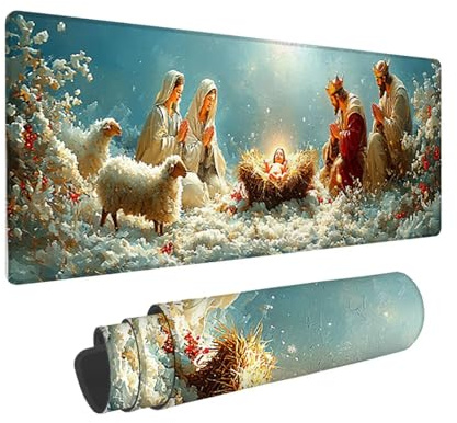 Alfombrilla Ratón XXL Grande Gaming Mouse Pad 1600 x 800 mm, Impermeable Antideslizante Mousepad, Lavable, Alfombrilla Escritorio con Base de Caucho para Gamers, PC y Portátil - (Jesús nació) G-860
