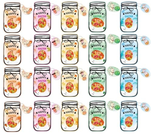 Uonguon Easter Cards for Children,20-Piece with 20 Treat Bags Cute - Happy Easter Basket Stuffers Jar Cards | for Children Girls Adults Teens Egg Hunt Games Gathering Chocolate