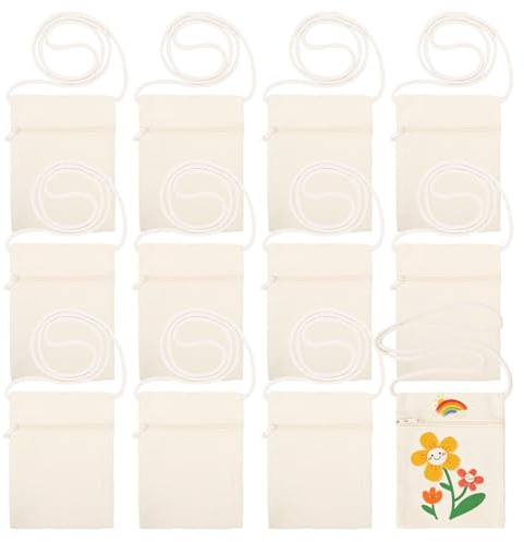 Vexnaro 12 Stück Brustbeutel, Stoffbeutel zum Bemalen 17 x 13 cm Beige, Blanko Kleine Stofftaschen zum Bemalen mit Reißverschluss für Kinder, Schule, Feier, Party und Kindergeburtstag (12)